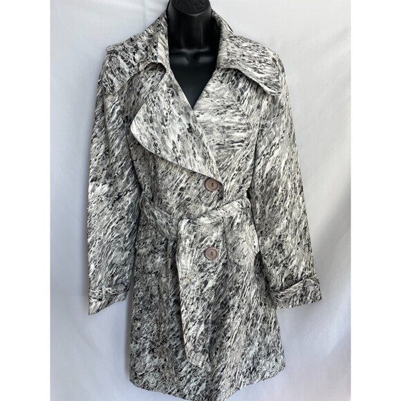 VTG Alberto Makali Floral Quilted Embroidered Trench Coat Jacket 10 Silver White - Picture 1 of 11